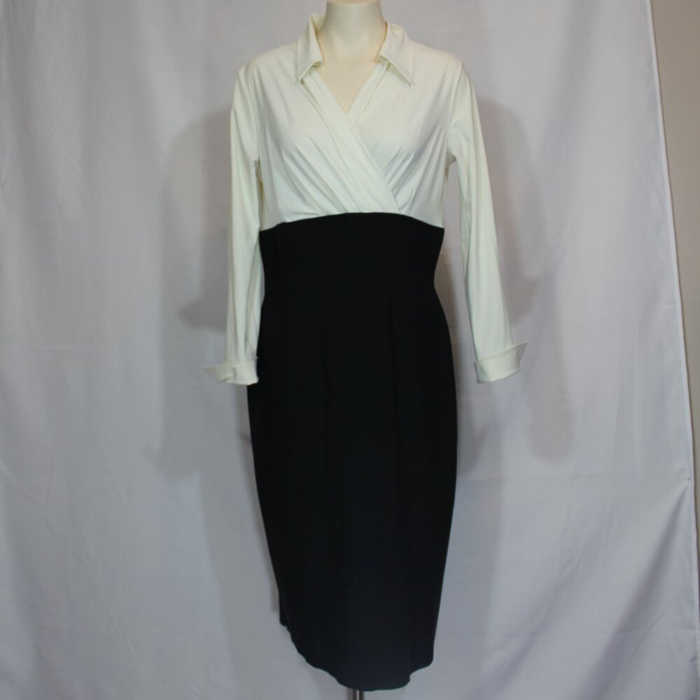 Chiara Boni Midi black white long sleeve  Dress Made in Italy size 50/ medium